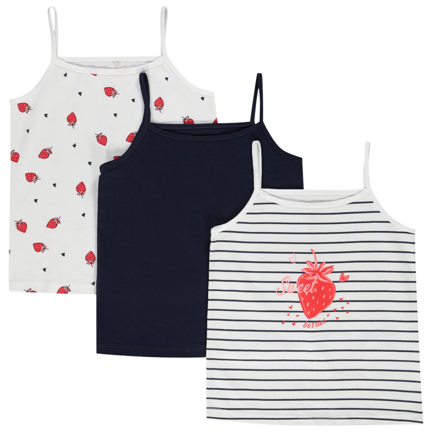Pack de 3 débardeurs con estampado de fresas niña 