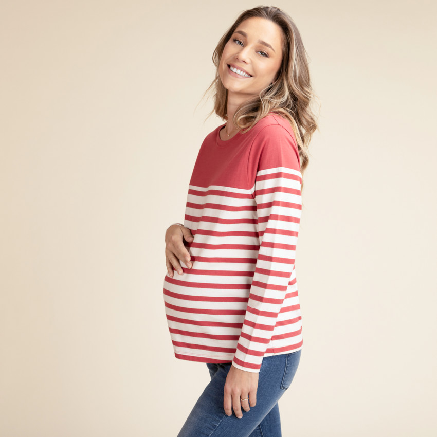 Camiseta de lactancia de manga larga estilo marinero 