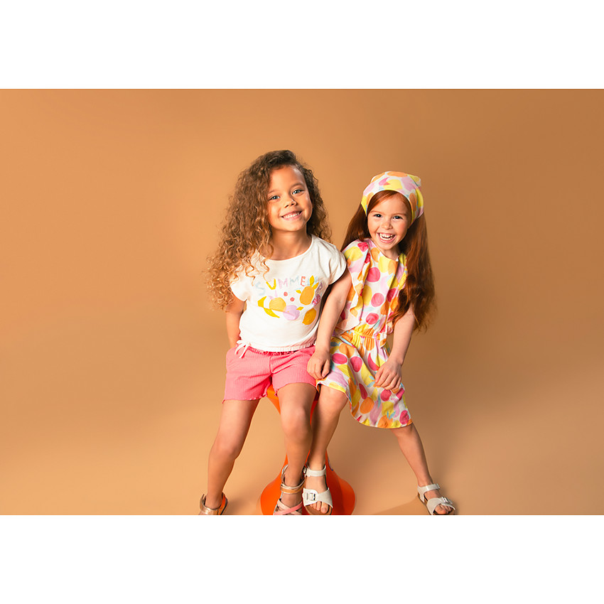 Robe manches courtes volantées imprimé coloré pour fille 