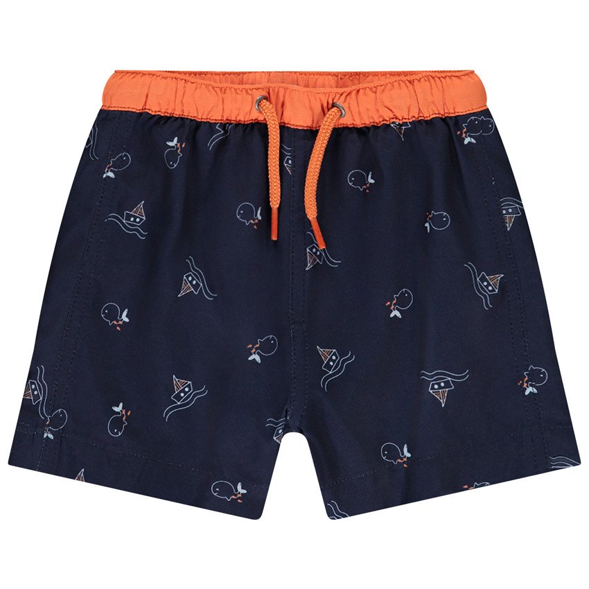 Short de baño estampado de ballenas y veleros para bebé niño 