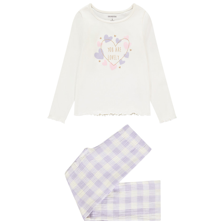 Conjunto de pijama largo bicolor de cuadros vichy para niña 
