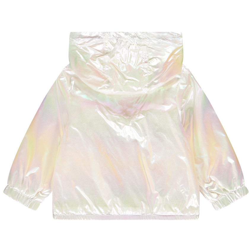 Chaqueta cortavientos iridiscente con capucha para niña. 