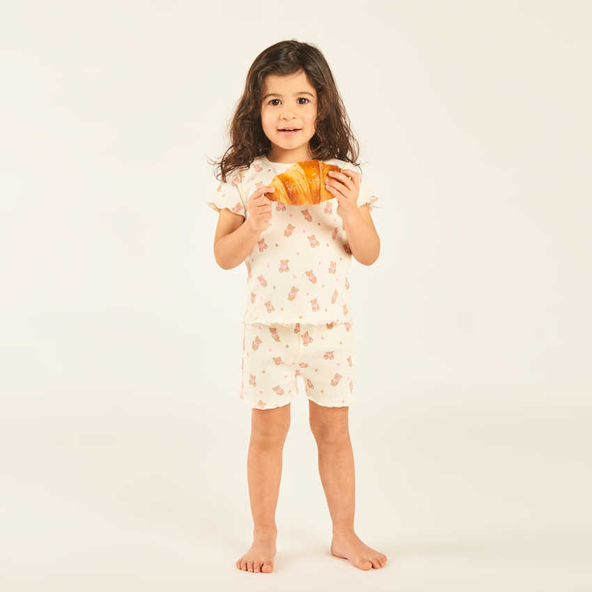 Conjunto de pijama corto de 2 piezas con camiseta + short con estampado de ositos para bebé niña (acabados diferentes según la edad) 
