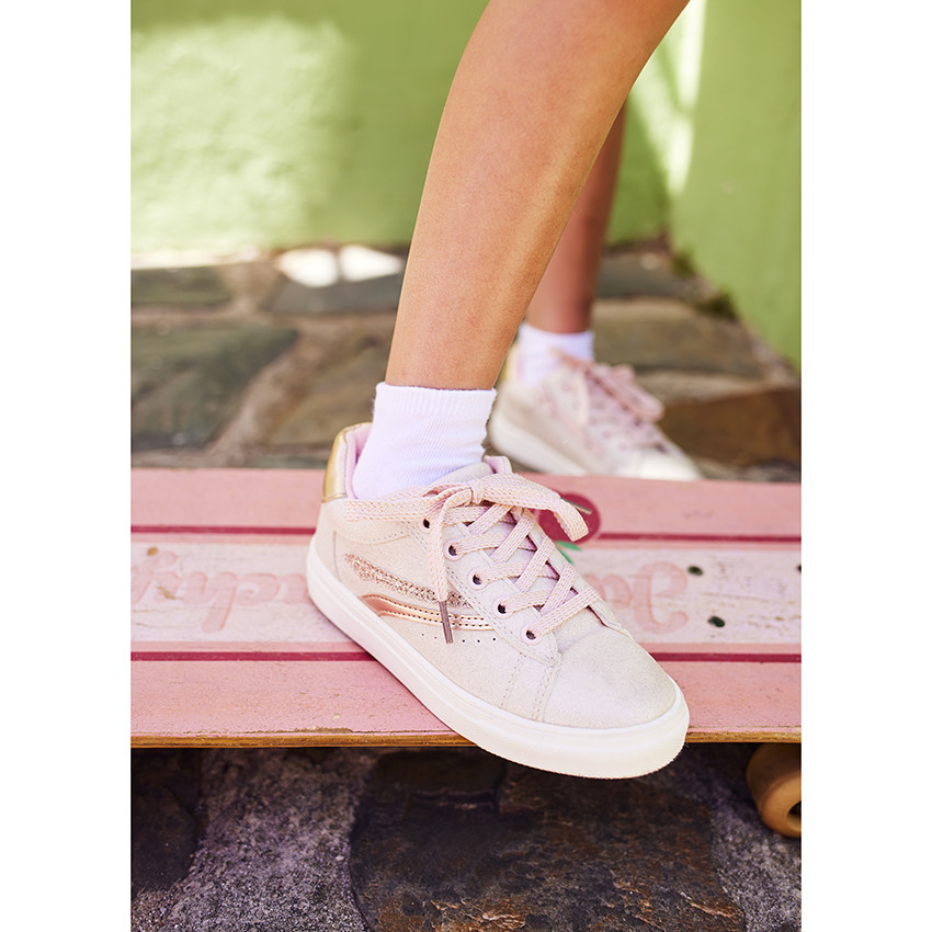Zapatillas bajas rosas con cordones y cremallera para niña 