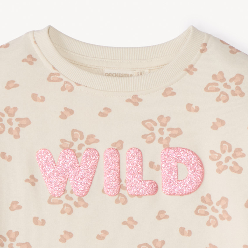 Sudadera oversized de felpa con estampado de purpurina para niña. 