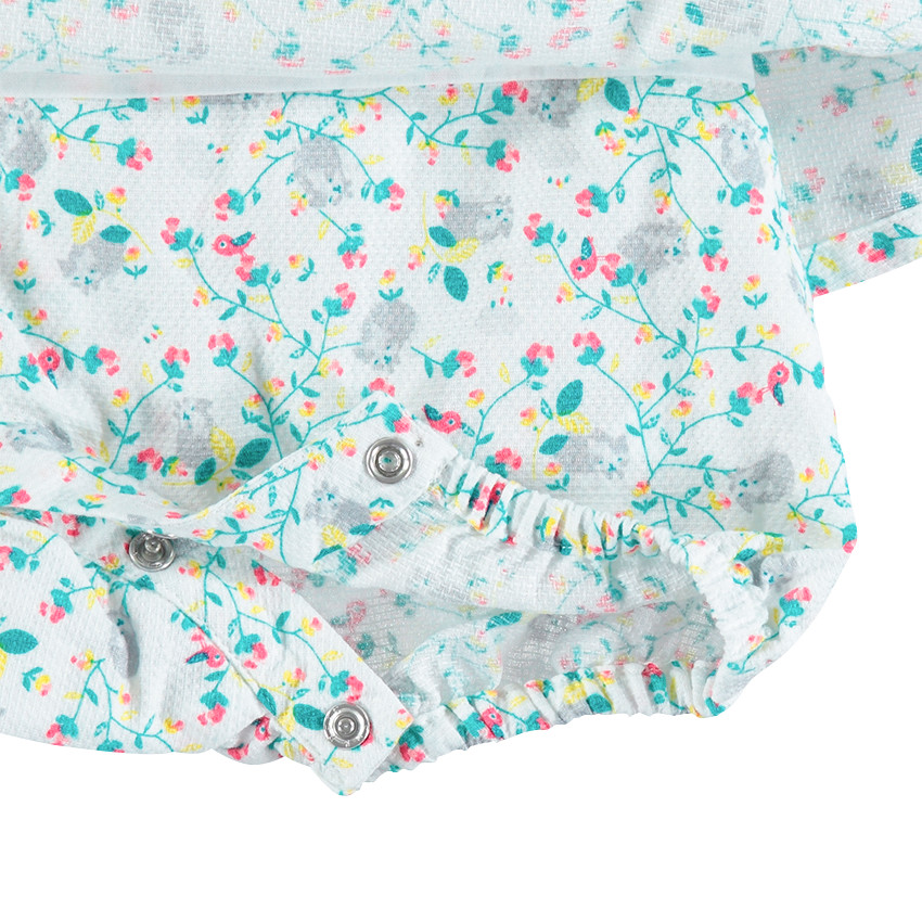 Mono corto con efecto vestido con finas flores all over 