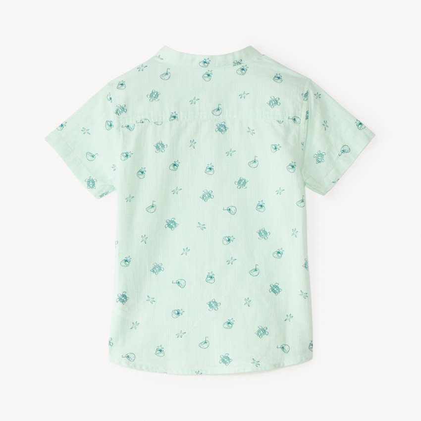 Conjunto corto de 2 piezas, camisa de cuello mao y tirantes para bebé niño. 