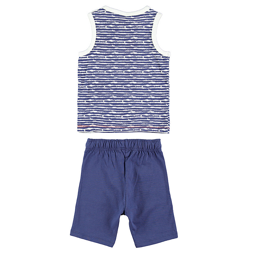 Conjunto de playa top de tirantes con rayas bermuda de color liso 