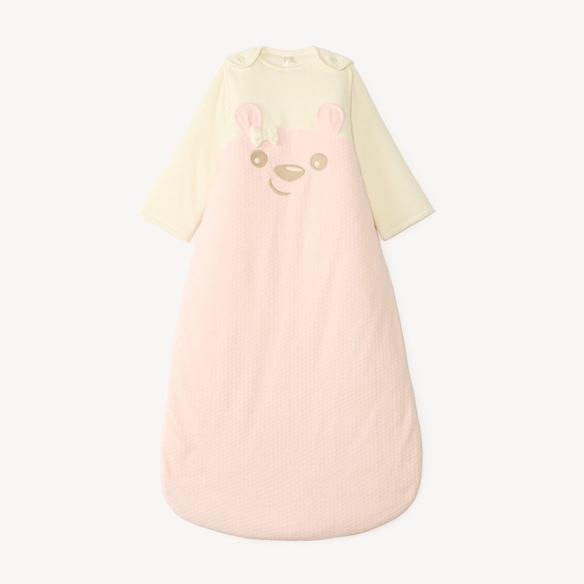 Saco de dormir de terciopelo con mangas desmontables bordado de osito TOG 3 para niña bebé. 