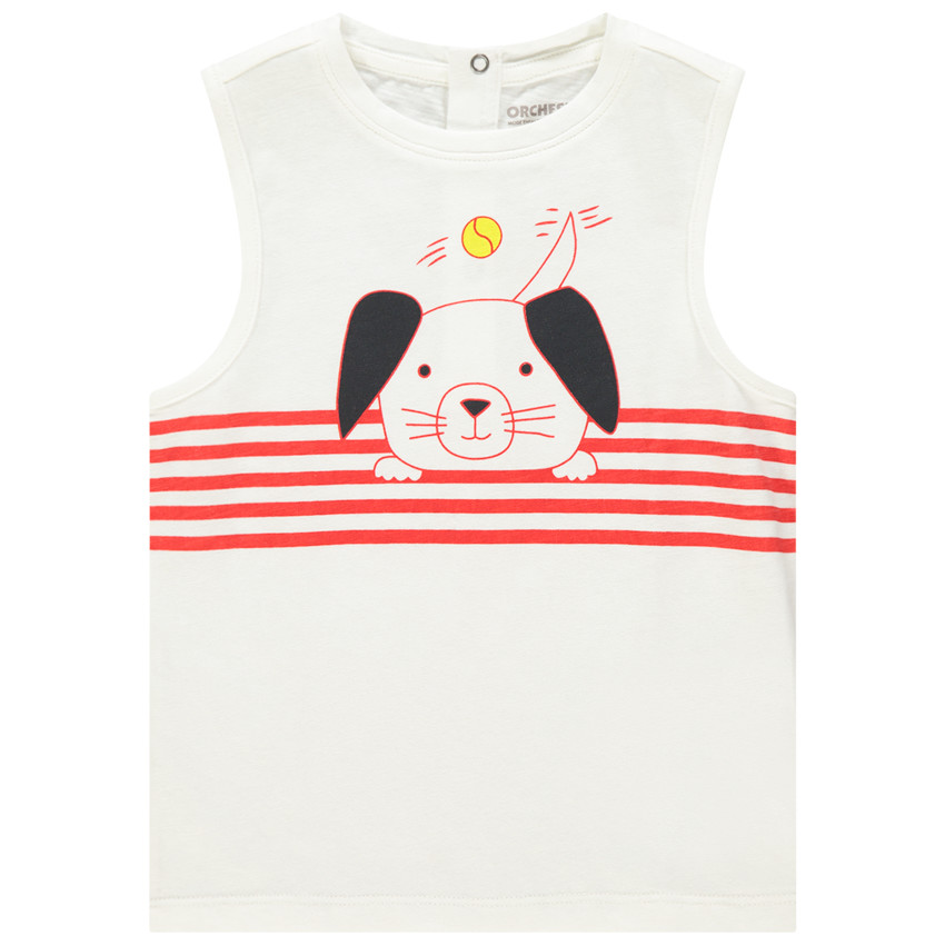 Camiseta sin mangas en algodón orgánico rayas print animal 