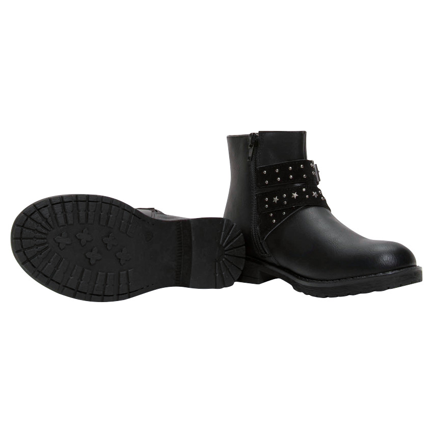 Botines de piel sintética con hebillas y tachuelas de fantasía 