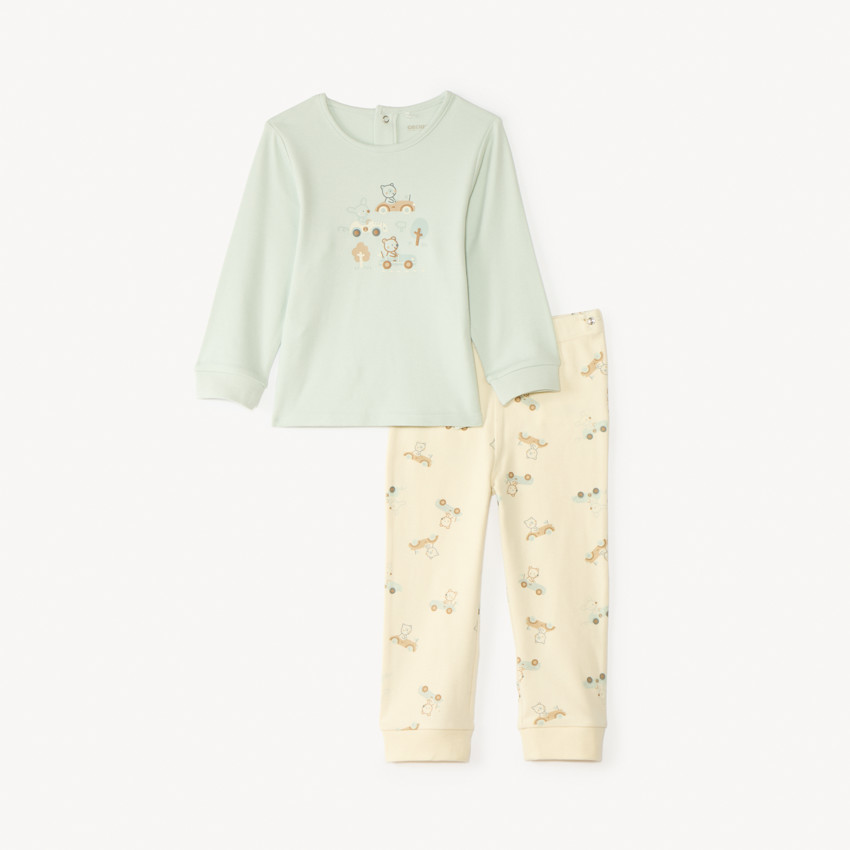 Pijama de 2 piezas en interlock: camiseta de manga larga + pantalón para bebé niño (acabados diferentes según la edad) 