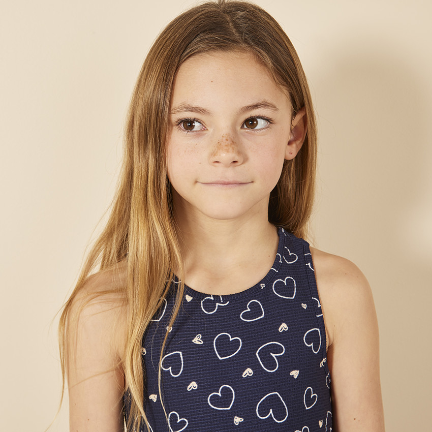 Vestido sin mangas estampado con volantes y espalda cruzada para niña 