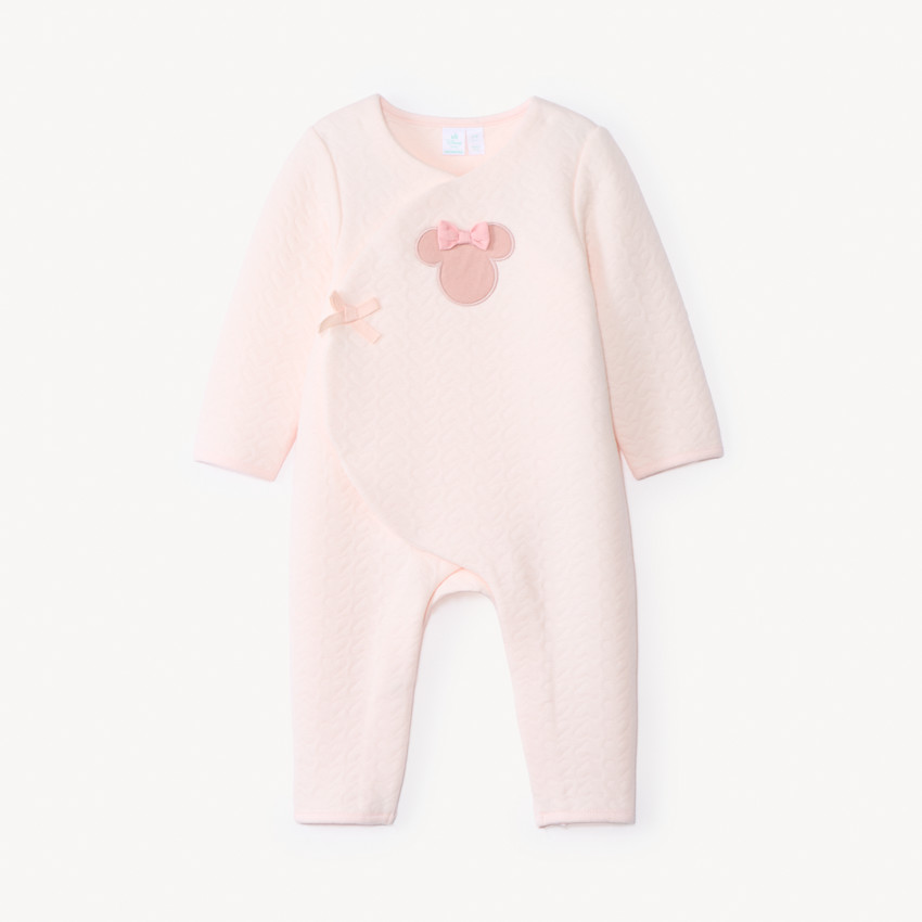 Combinaison longue unie rose patch brodé Minnie Disney pour bébé fille  