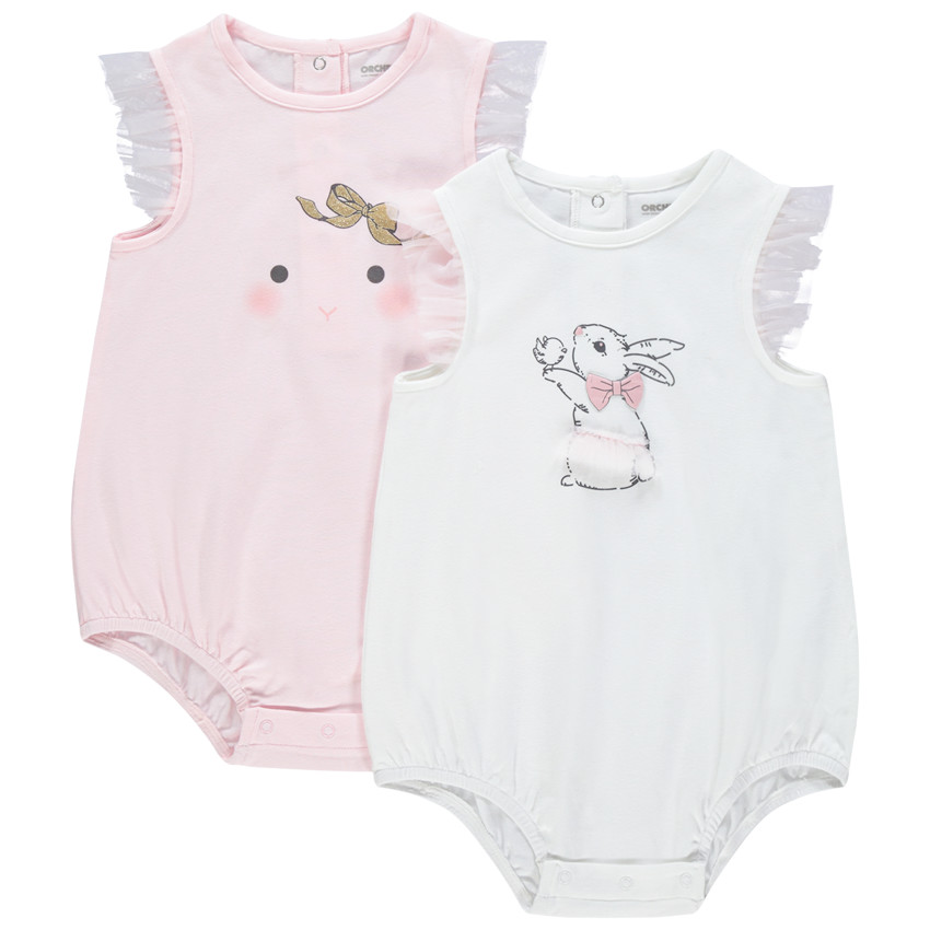 Pack de 2 peleles cortos con mangas de tul y estampado fantasía  Additional Pack de 2 peleles cortos con mangas de tul y estampado fantasía