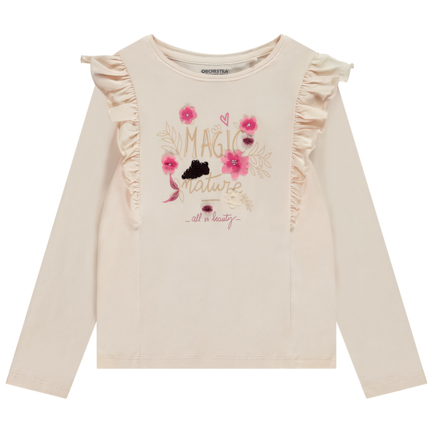 Camiseta de manga larga con flores en relieve para niña 