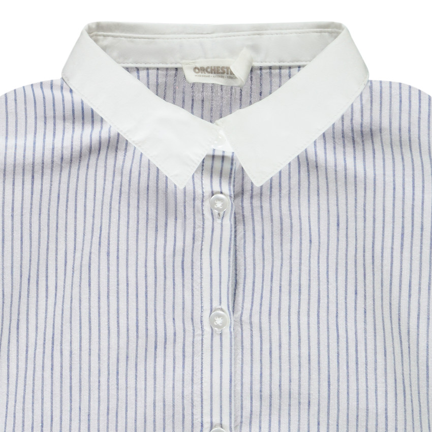 Blusa de manga corta a rayas con nudo para niña. 