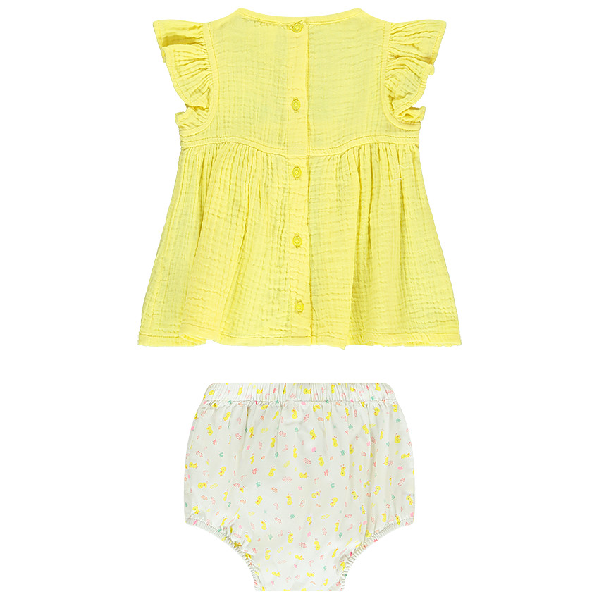 Ensemble en double gaze de coton tunique + bloomer imprimé poussin pour bébé fille  Additional Ensemble en double gaze de coton tunique + bloomer imprimé poussin pour bébé fille