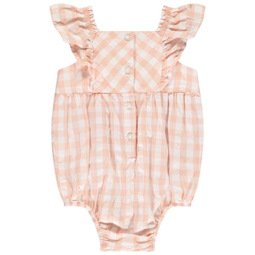 Pelele de cuadros vichy con parche de ballena para bebé niña 