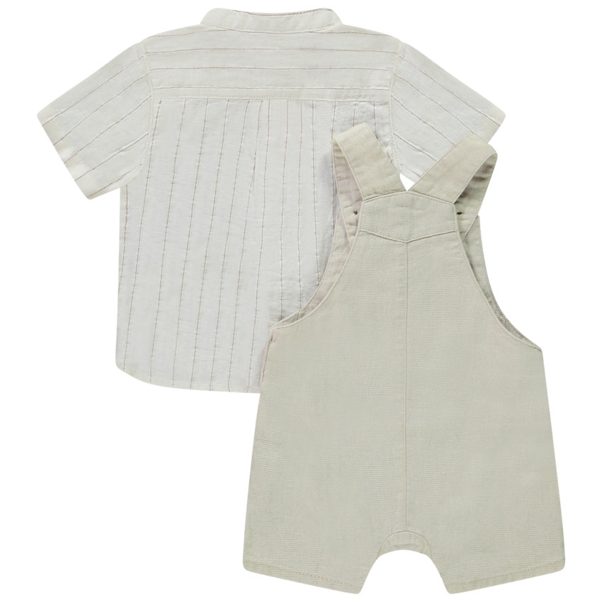 Conjunto peto corto + camisa de manga corta a rayas para bebé niño 