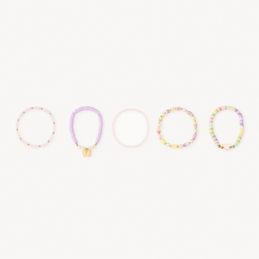 Pack de 5 pulseras de cuentas decorativas para niña. 