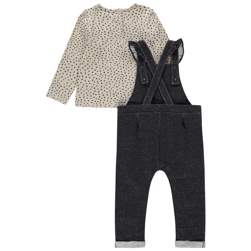 Ensemble avec t-shirt à pois et salopette en molleton 