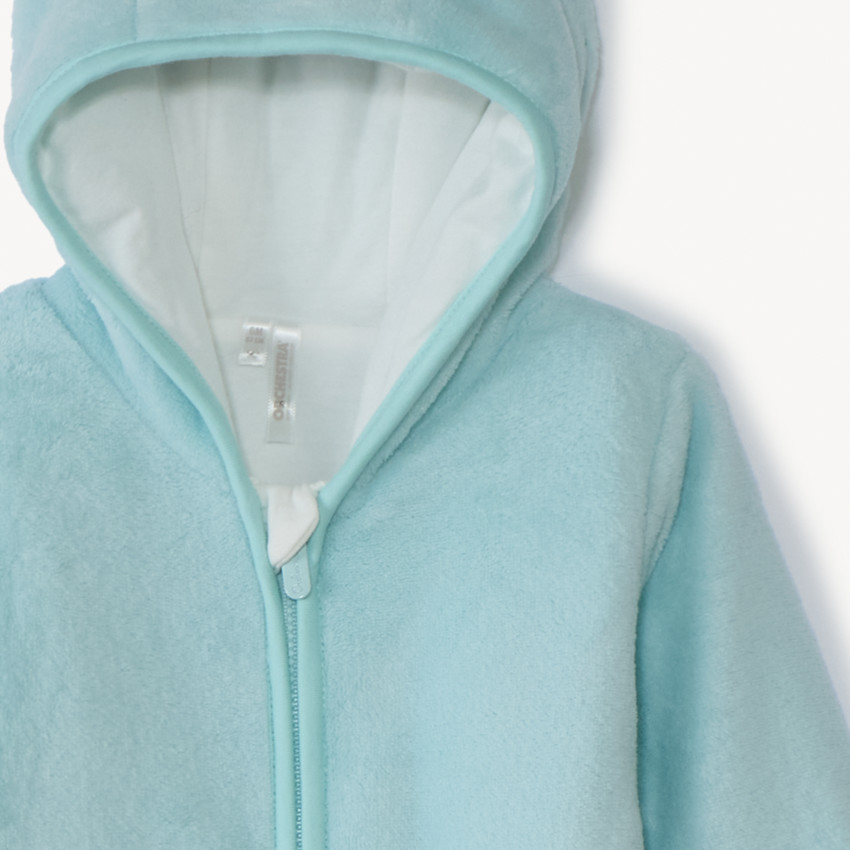 Pelele piloto de sherpa liso con orejas de osito para bebé niño 