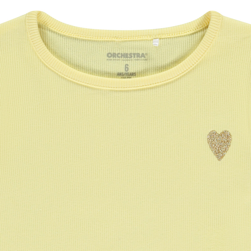 Camiseta de manga corta de punto acanalado con corazón bordado niña 