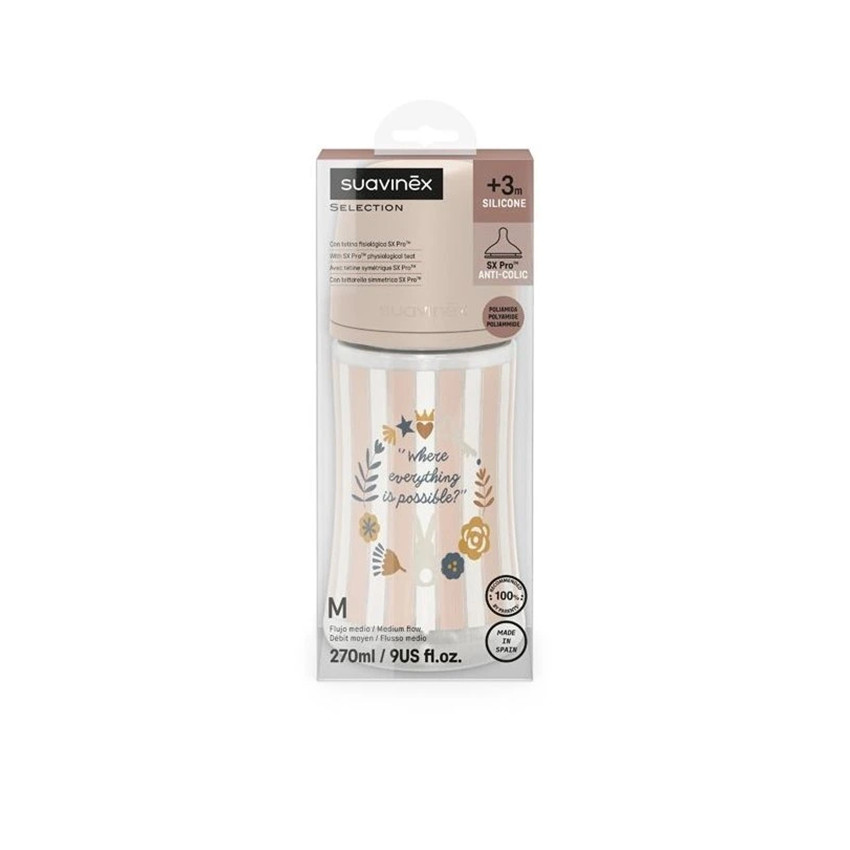 Biberón con tetina fisiológica SX PRO M 270ml Wonderland rayas rosa 