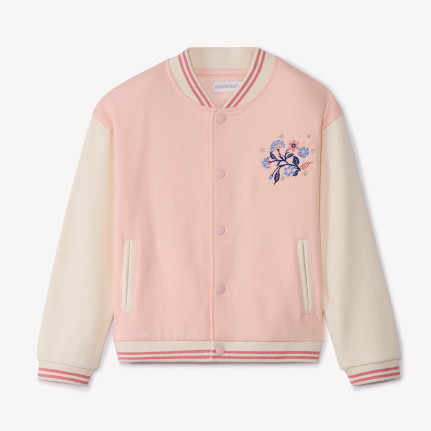 Chaqueta bomber de manga larga y bordado para niña 