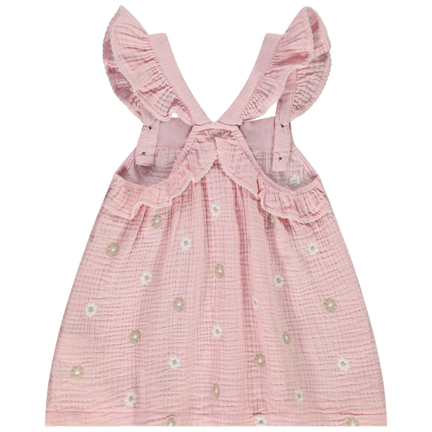 Tunique en gaze de coton avec fleurs brodées pour fille 