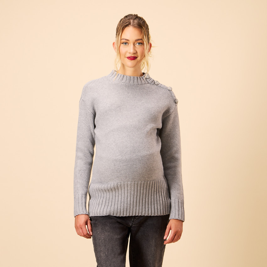 Suéter de punto con botones de strass para mujer 