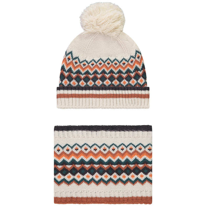 Conjunto gorro con pompón y snood estampado para niño 