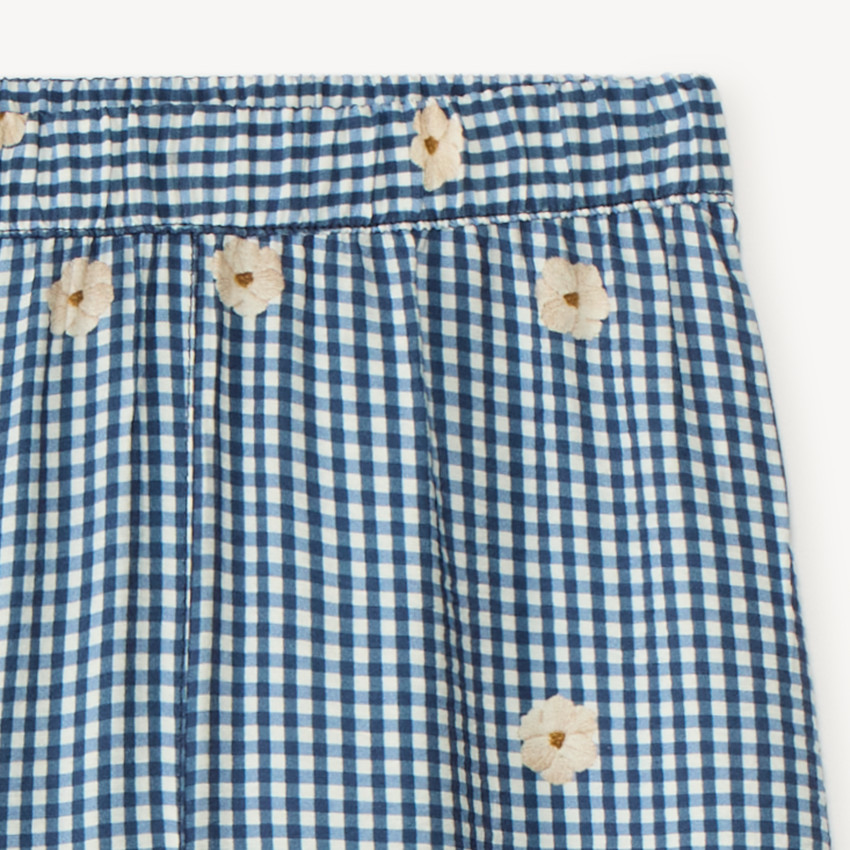 Pantalón ancho de vichy con bordado de flores para niña 