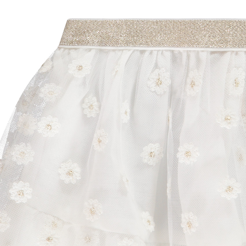 Falda de ceremonia con volantes en tul bordado para bebé niña 