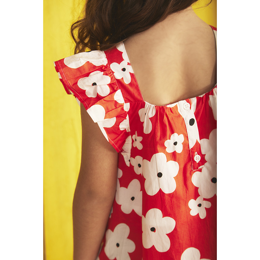 Vestido de manga corta con volantes y estampado de flores para niña 