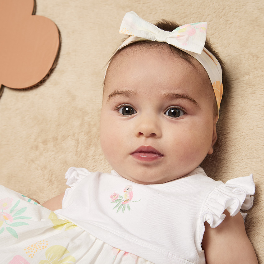 Robe body efecto 2 en 1 estampado follaje para bebé niña 