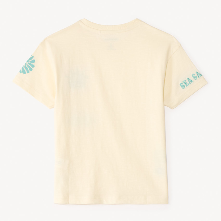 Camiseta de manga corta oversize con estampado y bordado divertido para niño. 