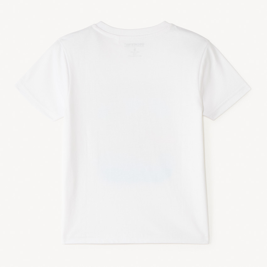 Camiseta de manga corta lisa con estampado veraniego para niño. 