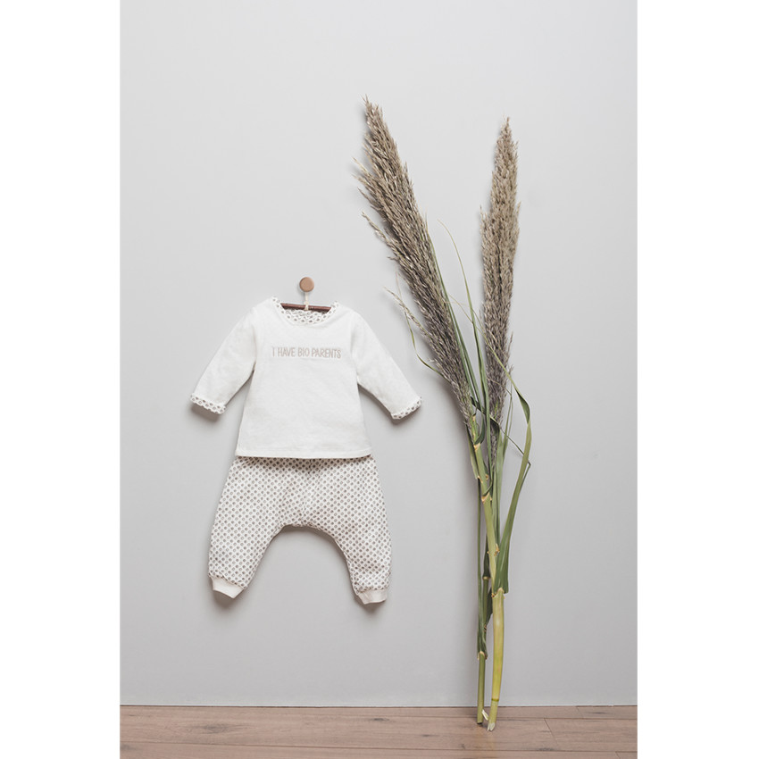 Conjunto de nacimiento camiseta pantalón harem reversible de algodón bio 