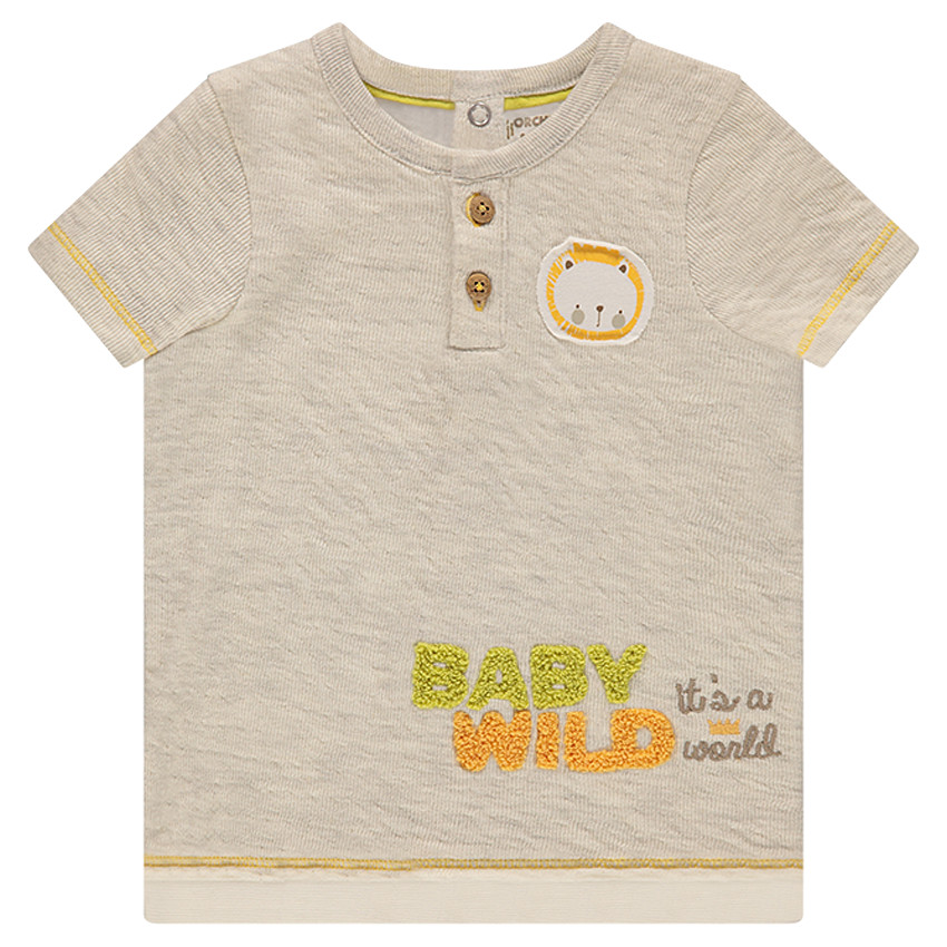 Camiseta de manga corta con forro de jersey y parche de león 