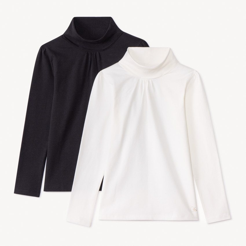 Lote de 2 camisetas interiores lisas de cuello alto para niña 