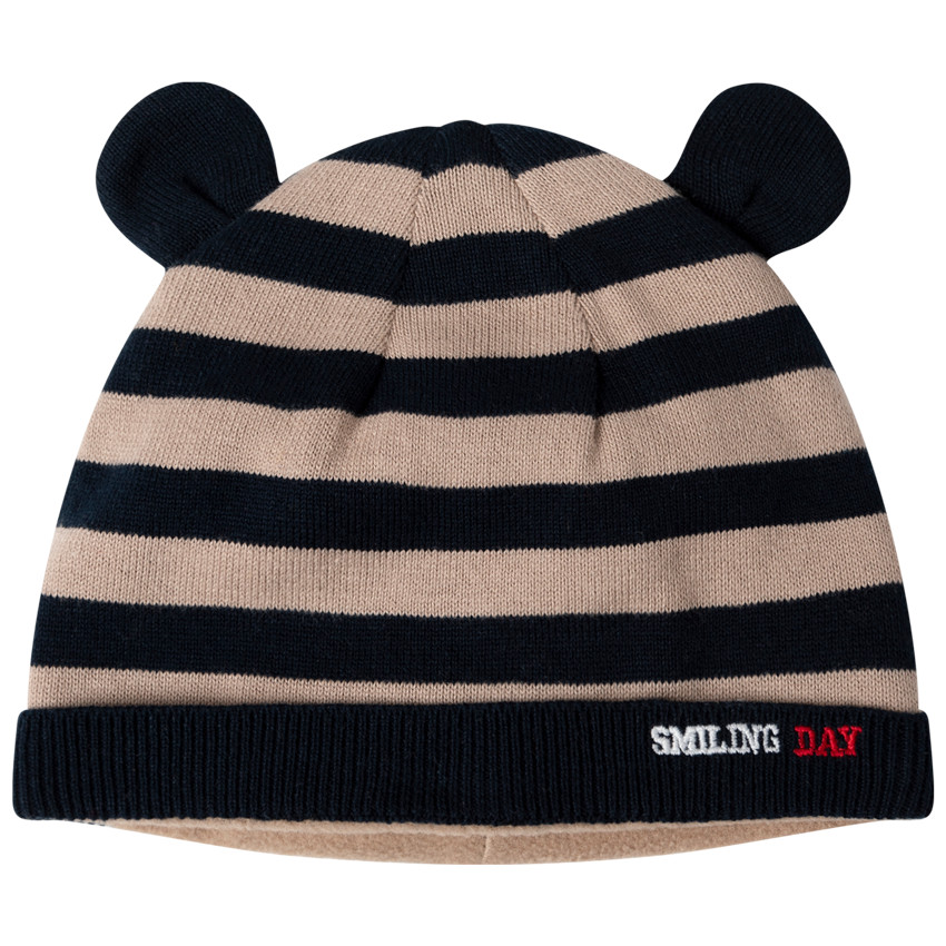 Gorro de punto de rayas de jacquard con orejas en relieve  