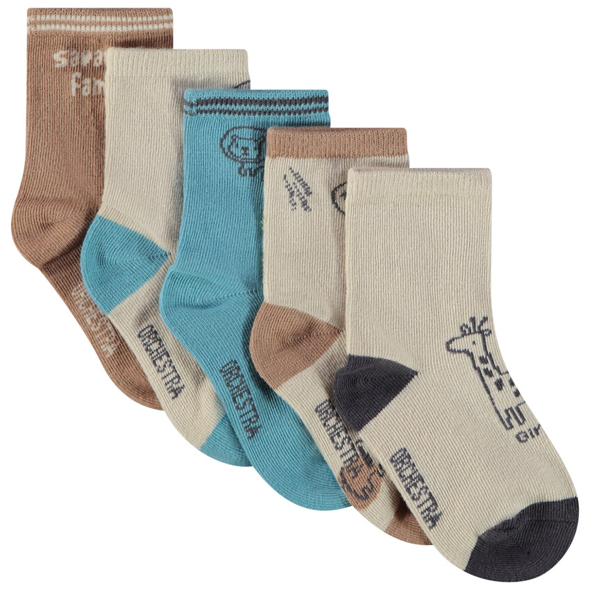 Lot de 5 paires de chaussettes animaux de la savane pour bebe garcon Orchestra