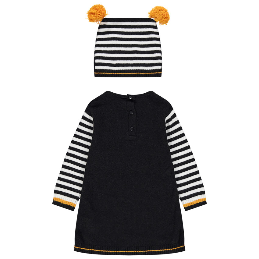 Ensemble avec robe en tricot et bonnet assorti à rayures 