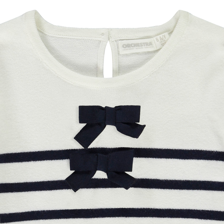 Jersey de punto a rayas con lazos para niña 