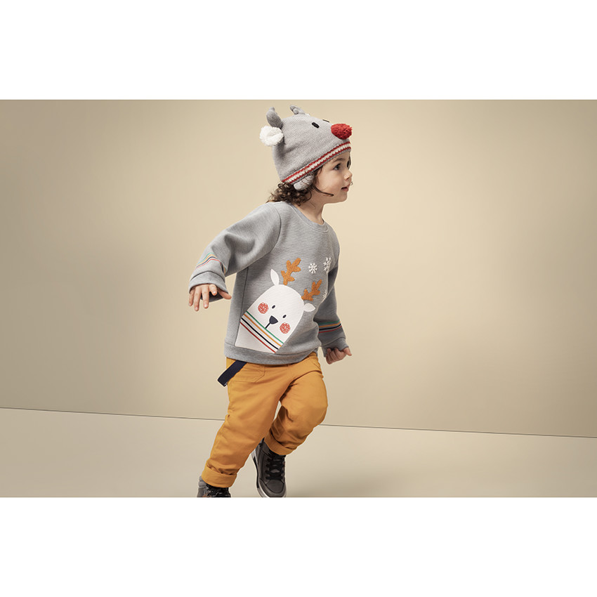 Gorro de punto con forro de borreguillo y forma de alce de estilo navideño 