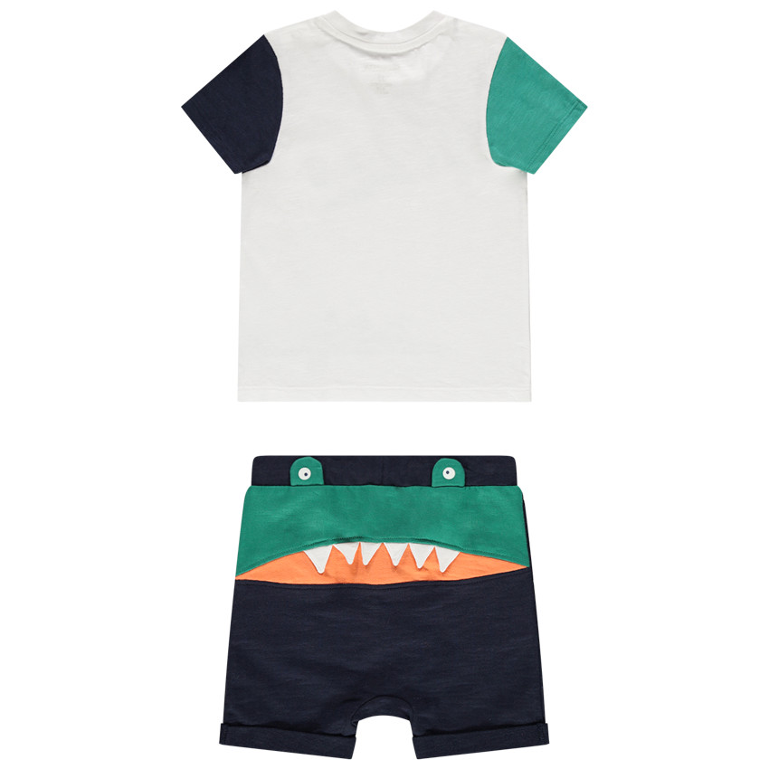Conjunto con camiseta estampada crocodilo y pantalón corto  de algodón bio 