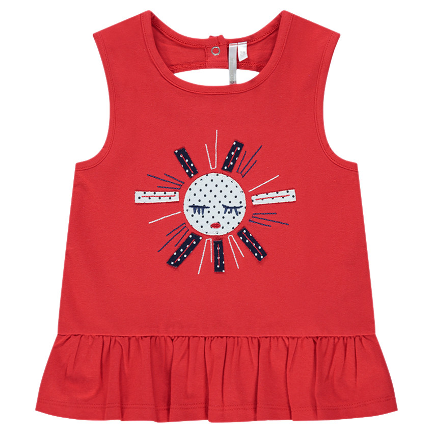 Camiseta de manga corta con volantes de punto y sol bordado  