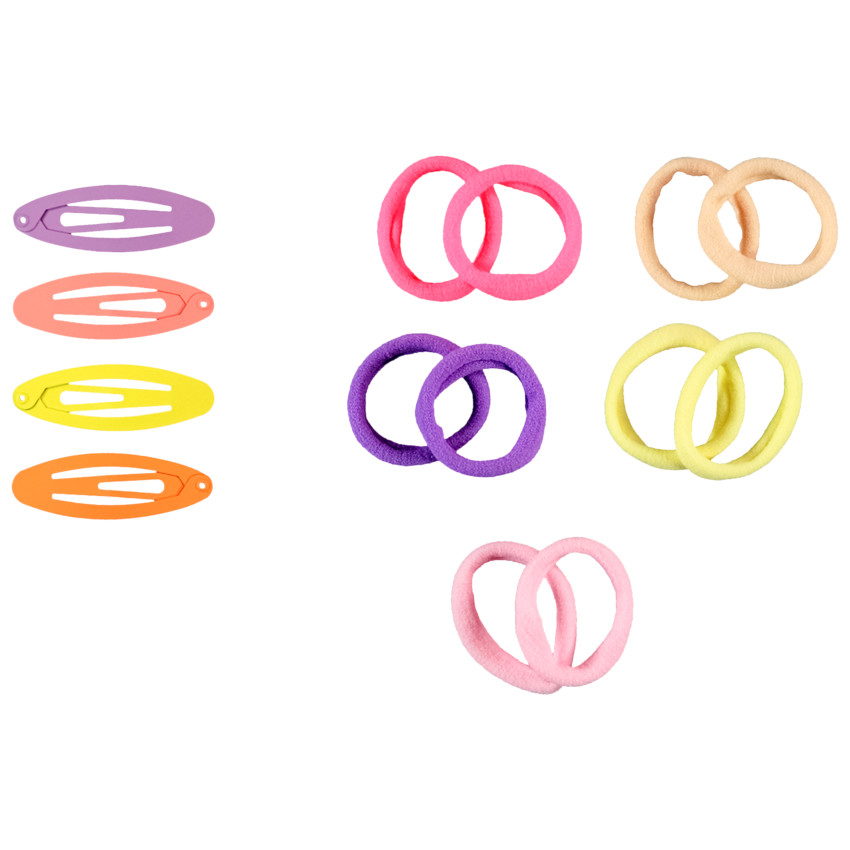Set de 4 horquillas + 10 gomas de colores para niña 